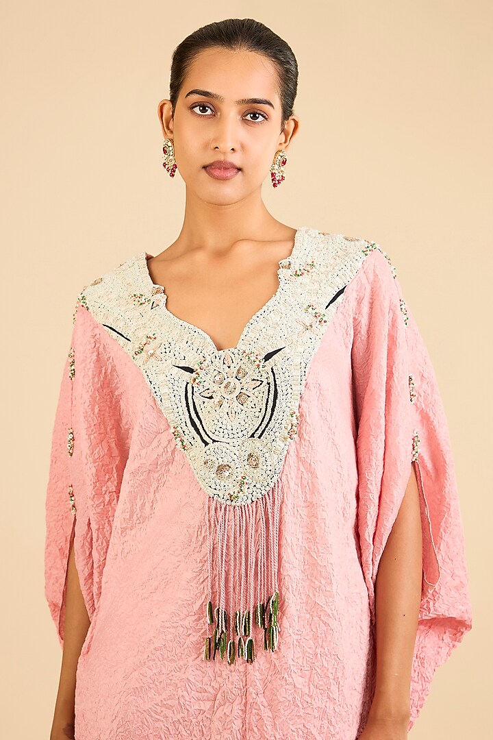 Peach Dupion Crushed Kaftan Set by Minaxi Dadoo at Pernia's Pop Up Shop