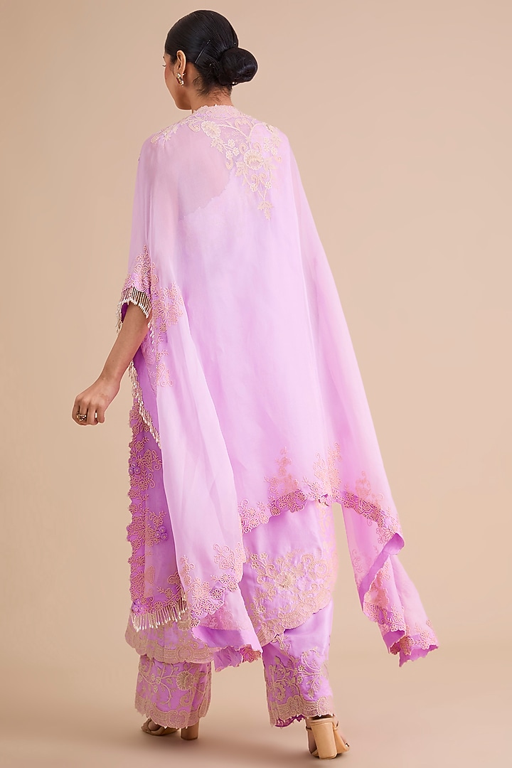 Lavender Silk Embroidered Cape Set by Minaxi Dadoo at Pernia's Pop Up Shop
