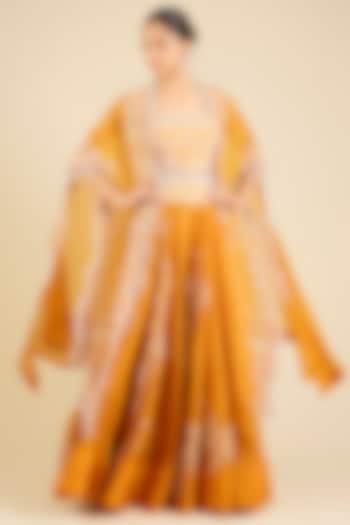 Yellow Organza Embroidered Cape Set by Minaxi Dadoo at Pernia's Pop Up Shop