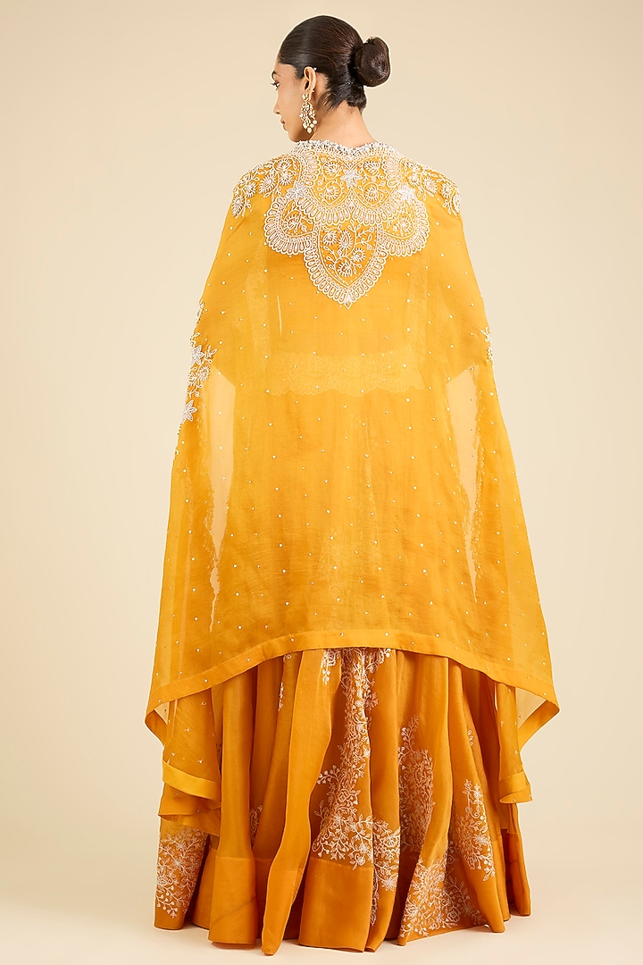 Yellow Organza Embroidered Cape Set by Minaxi Dadoo at Pernia's Pop Up Shop