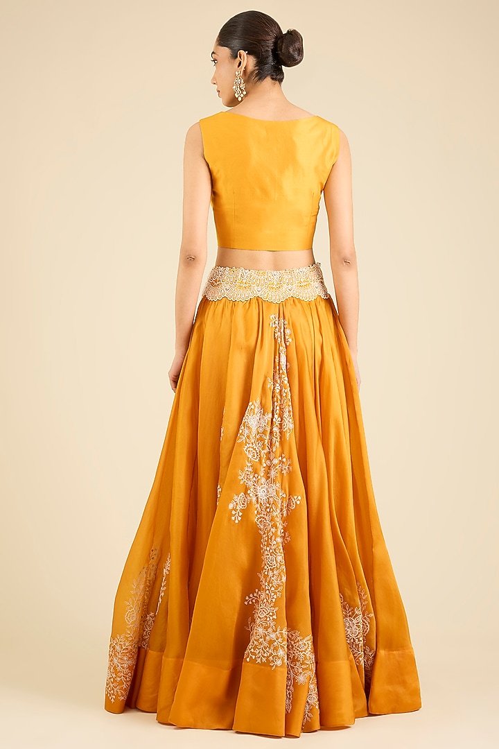 Yellow Organza Embroidered Cape Set by Minaxi Dadoo at Pernia's Pop Up Shop