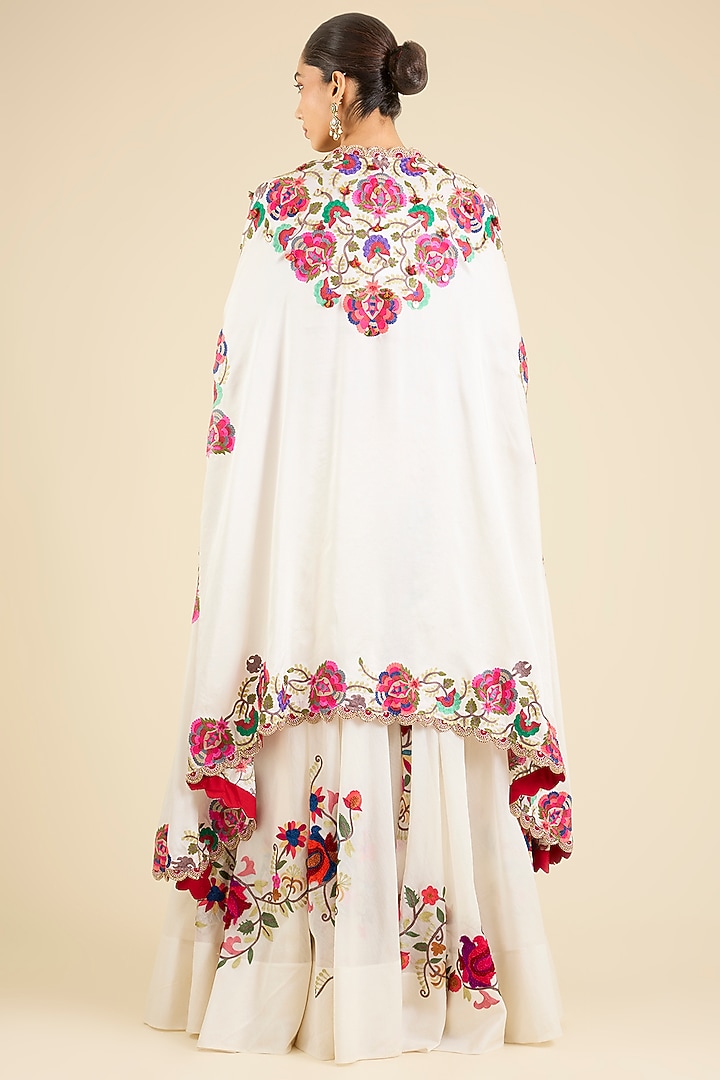 Ivory Organza Kashmiri Embroidered Cape Set by Minaxi Dadoo at Pernia's Pop Up Shop