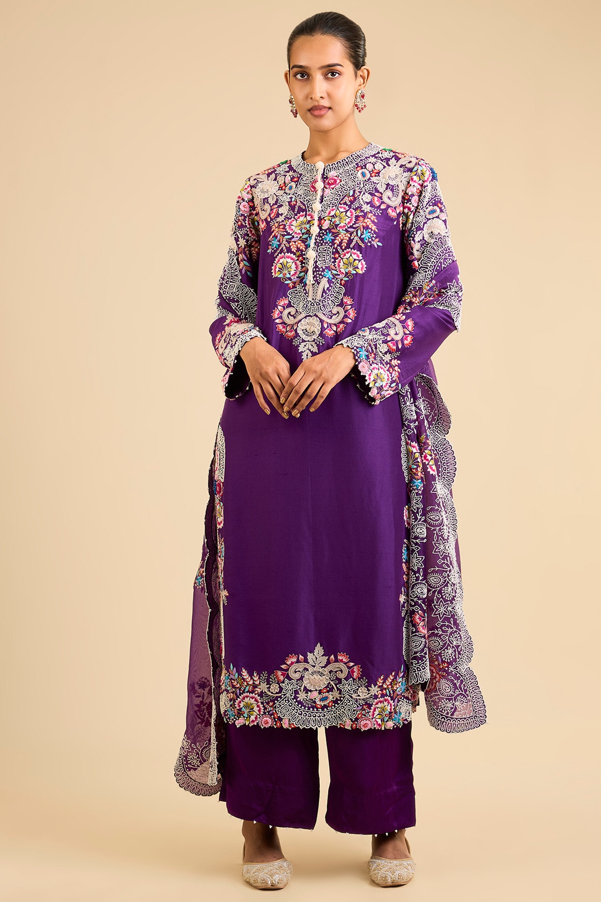 Minaxi Dadoo Purple Dupion Embroidered Straight Kurta Set