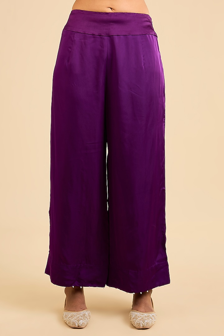 Purple Dupion Embroidered Straight Kurta Set by Minaxi Dadoo at Pernia's Pop Up Shop