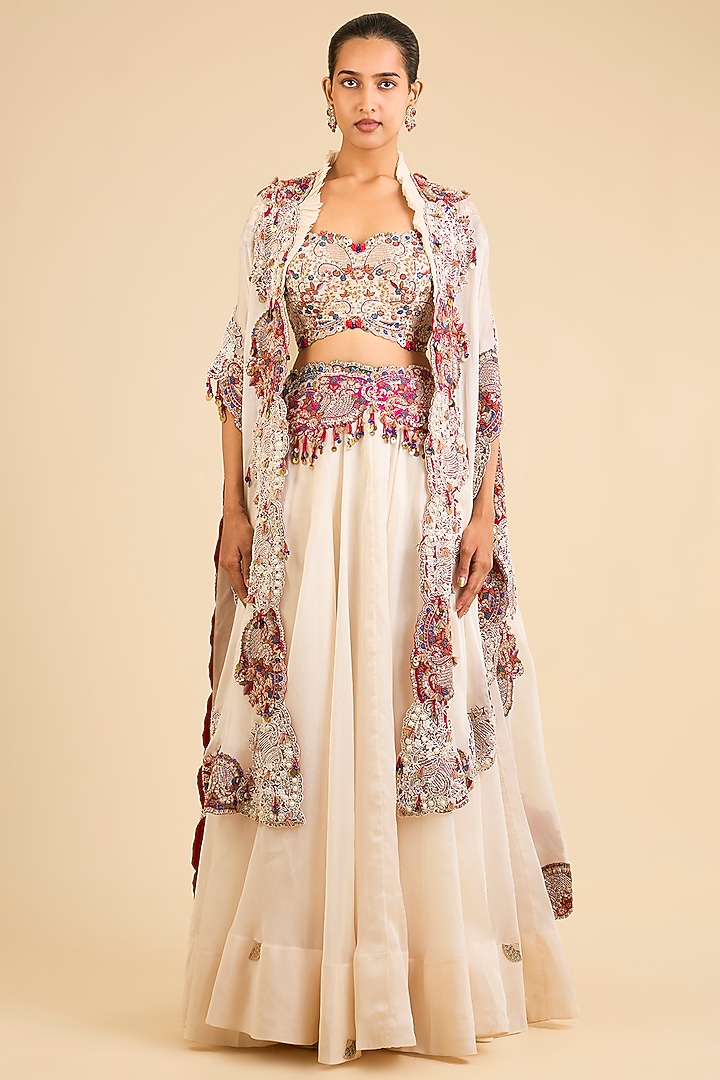 Ivory Organza Skirt Set by Minaxi Dadoo at Pernia's Pop Up Shop