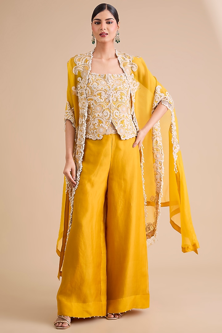 Mango Yellow Satin Pant Set by Minaxi Dadoo at Pernia's Pop Up Shop