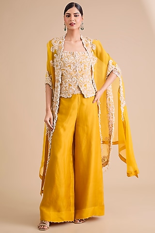 Mango Yellow Satin Pant Set by Minaxi Dadoo