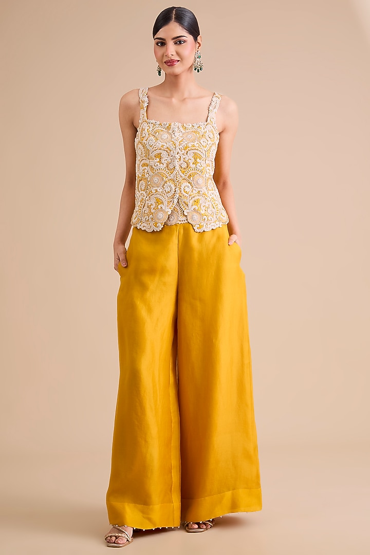 Mango Yellow Satin Pant Set by Minaxi Dadoo at Pernia's Pop Up Shop