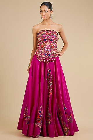 Rani Pink Silk Skirt Set by Minaxi Dadoo