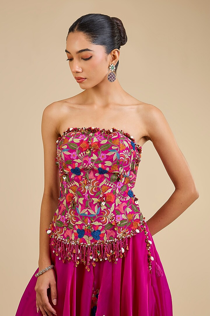 Rani Pink Silk Skirt Set by Minaxi Dadoo at Pernia's Pop Up Shop