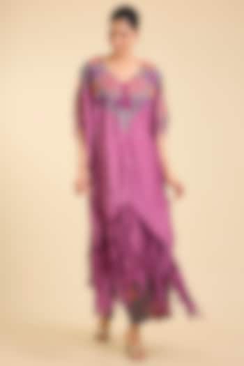 Maroon Silk Printed & Thread Work Kaftan Set by Minaxi Dadoo at Pernia's Pop Up Shop