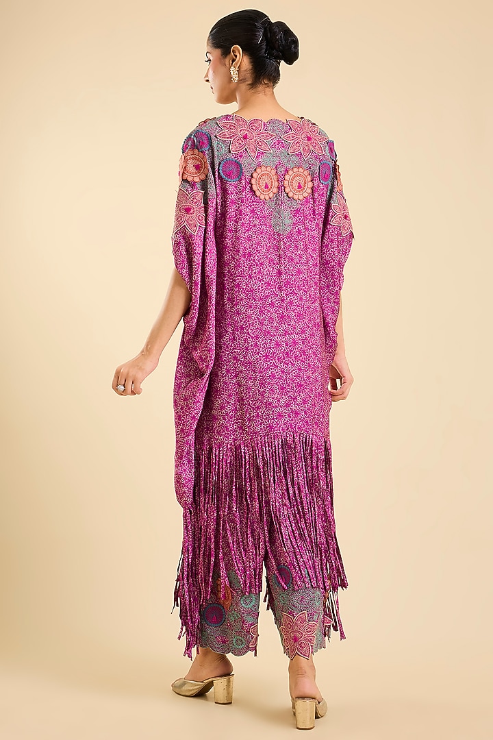 Maroon Silk Printed & Thread Work Kaftan Set by Minaxi Dadoo at Pernia's Pop Up Shop
