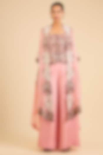Pink Organza Embroidered Cape Set by Minaxi Dadoo at Pernia's Pop Up Shop
