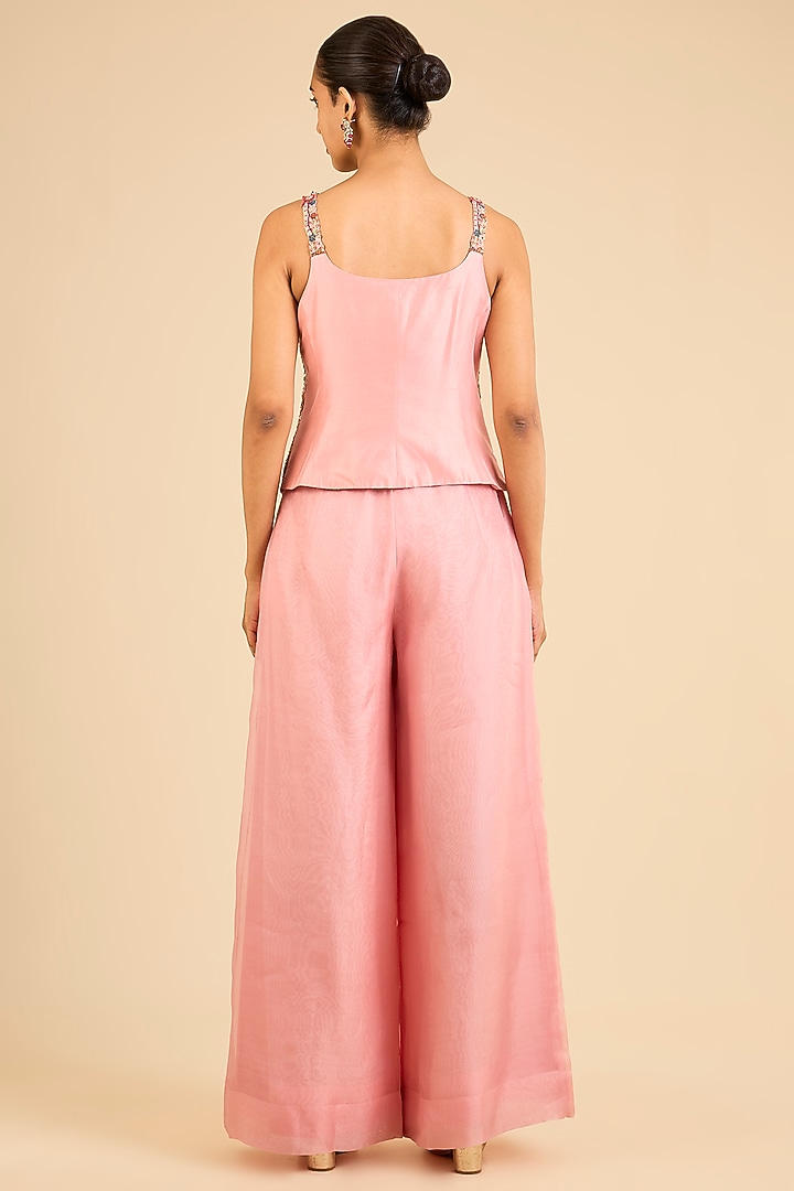 Pink Organza Embroidered Cape Set by Minaxi Dadoo at Pernia's Pop Up Shop