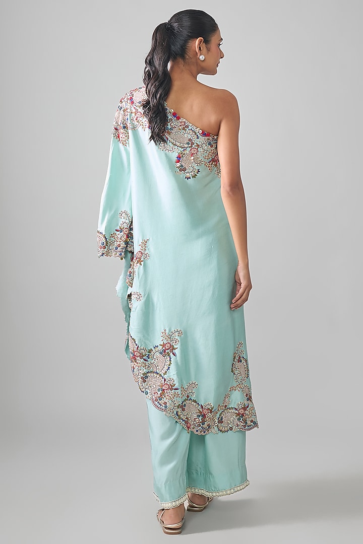 Blue China Dupion Embellished Co-Ord Set by Minaxi Dadoo at Pernia's Pop Up Shop