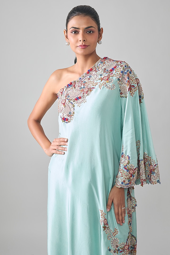 Blue China Dupion Embellished Co-Ord Set by Minaxi Dadoo at Pernia's Pop Up Shop