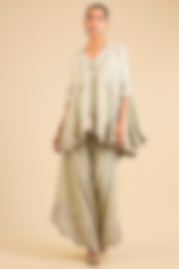 Sage Green Dupion Cape Set by Minaxi Dadoo at Pernia's Pop Up Shop