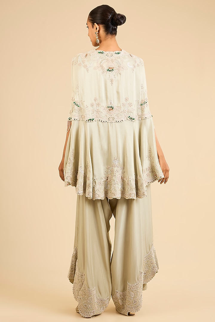 Sage Green Dupion Cape Set by Minaxi Dadoo at Pernia's Pop Up Shop