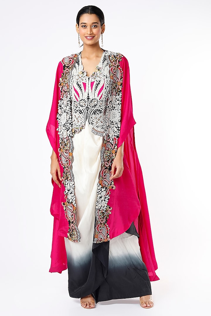 Fuchsia Dupion Cape Set by Minaxi Dadoo at Pernia's Pop Up Shop