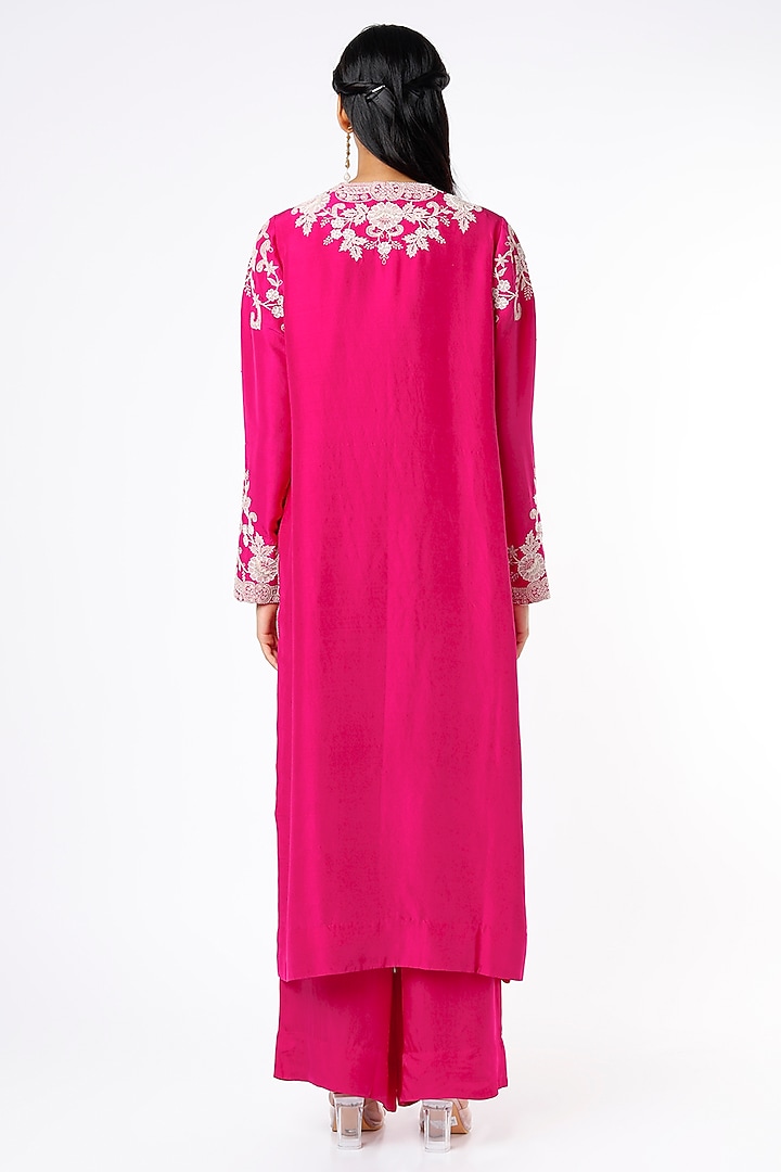 Rani Pink Embroidered Kurta Set by Minaxi Dadoo at Pernia's Pop Up Shop