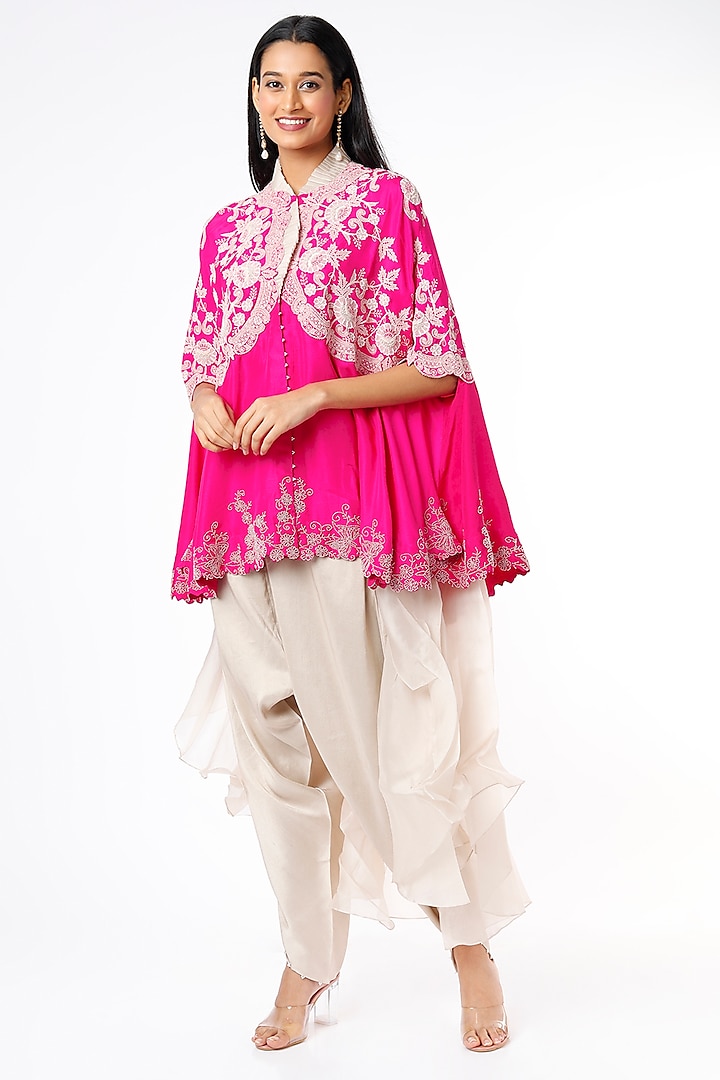 Rani Pink Embroidered Cape Set by Minaxi Dadoo at Pernia's Pop Up Shop