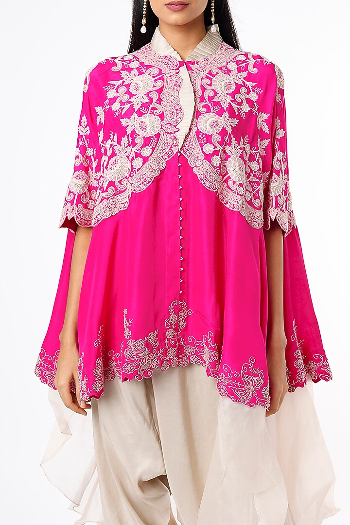 Rani Pink Embroidered Cape Set by Minaxi Dadoo at Pernia's Pop Up Shop