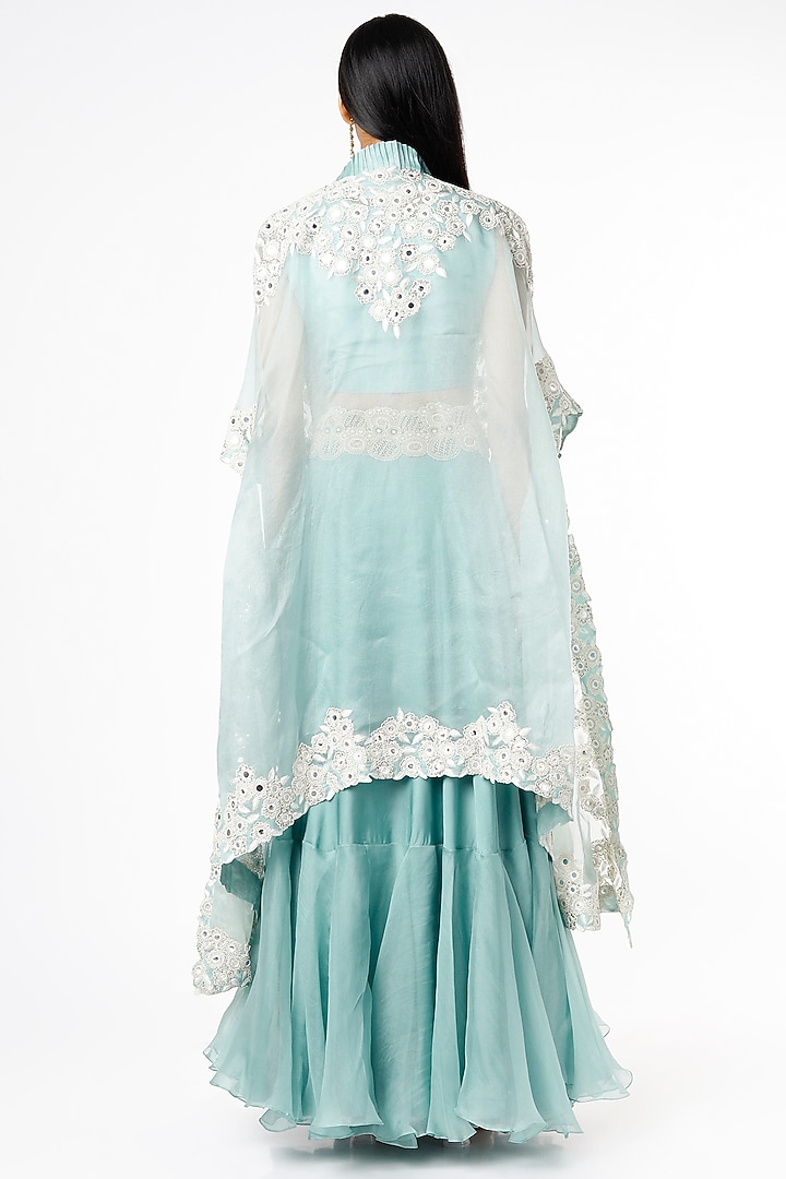 Powder Blue Dupion Cape Set by Minaxi Dadoo at Pernia's Pop Up Shop