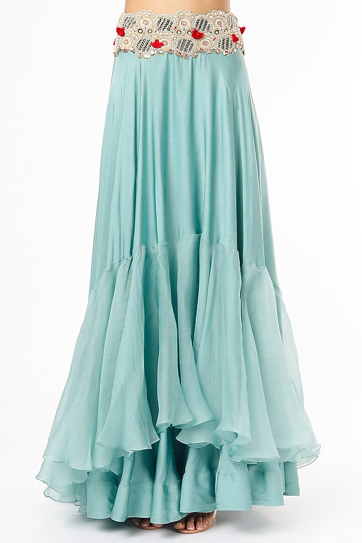 Powder Blue Dupion Cape Set by Minaxi Dadoo at Pernia's Pop Up Shop