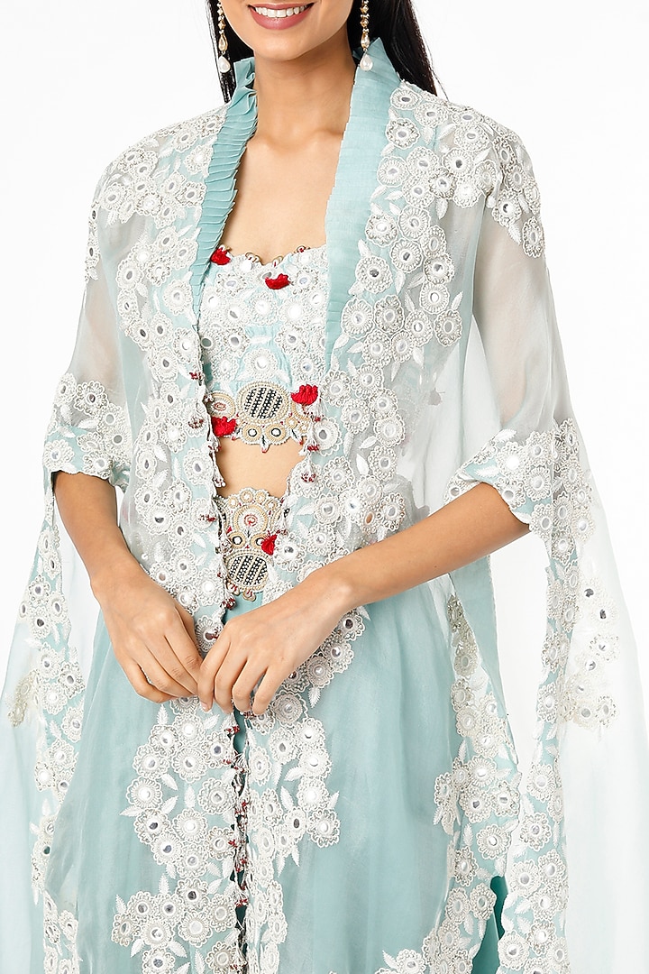 Powder Blue Dupion Cape Set by Minaxi Dadoo at Pernia's Pop Up Shop