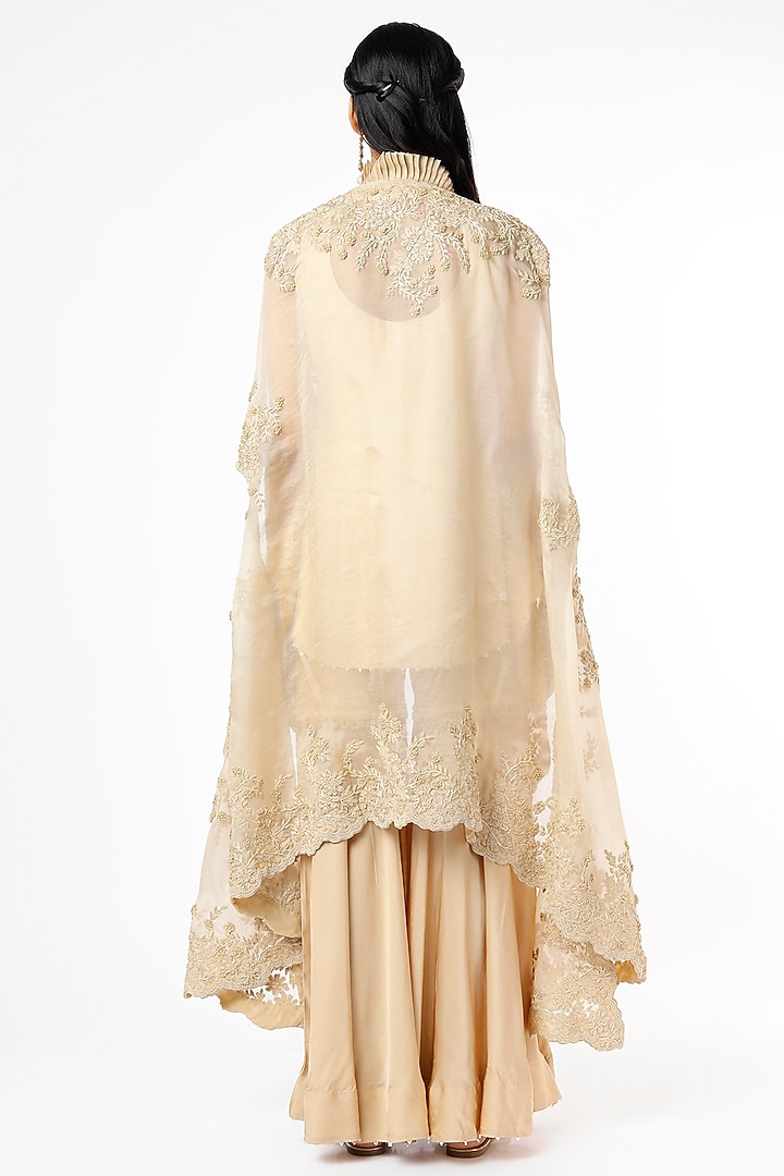 Beige Dupion Cape Set by Minaxi Dadoo at Pernia's Pop Up Shop