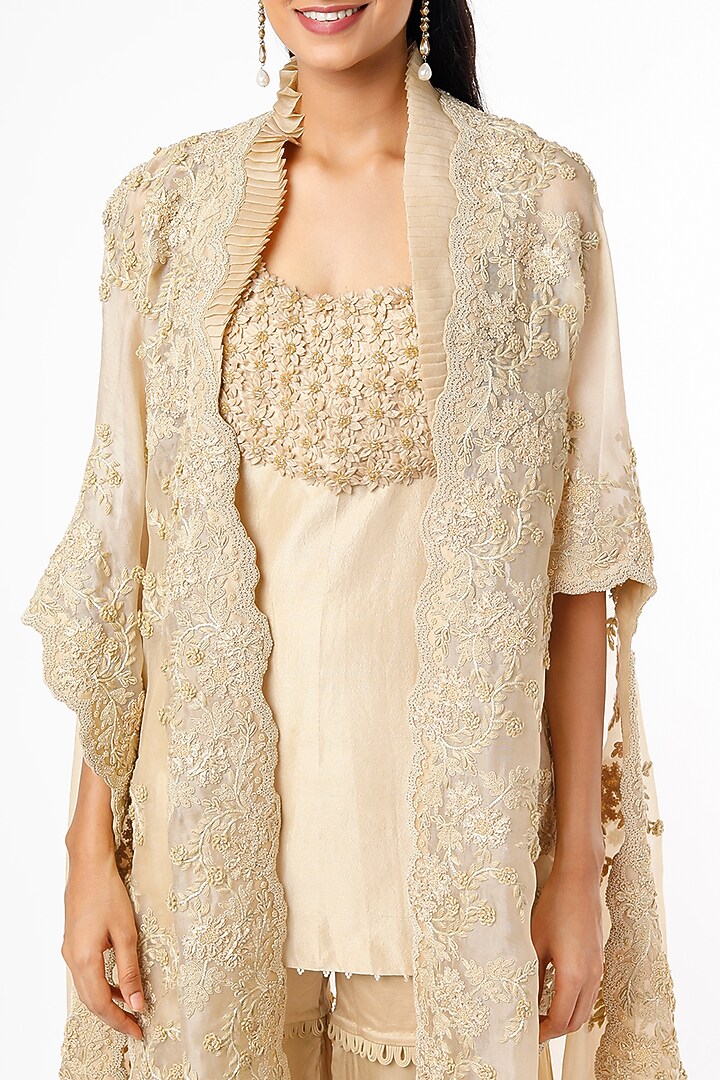 Beige Dupion Cape Set by Minaxi Dadoo at Pernia's Pop Up Shop