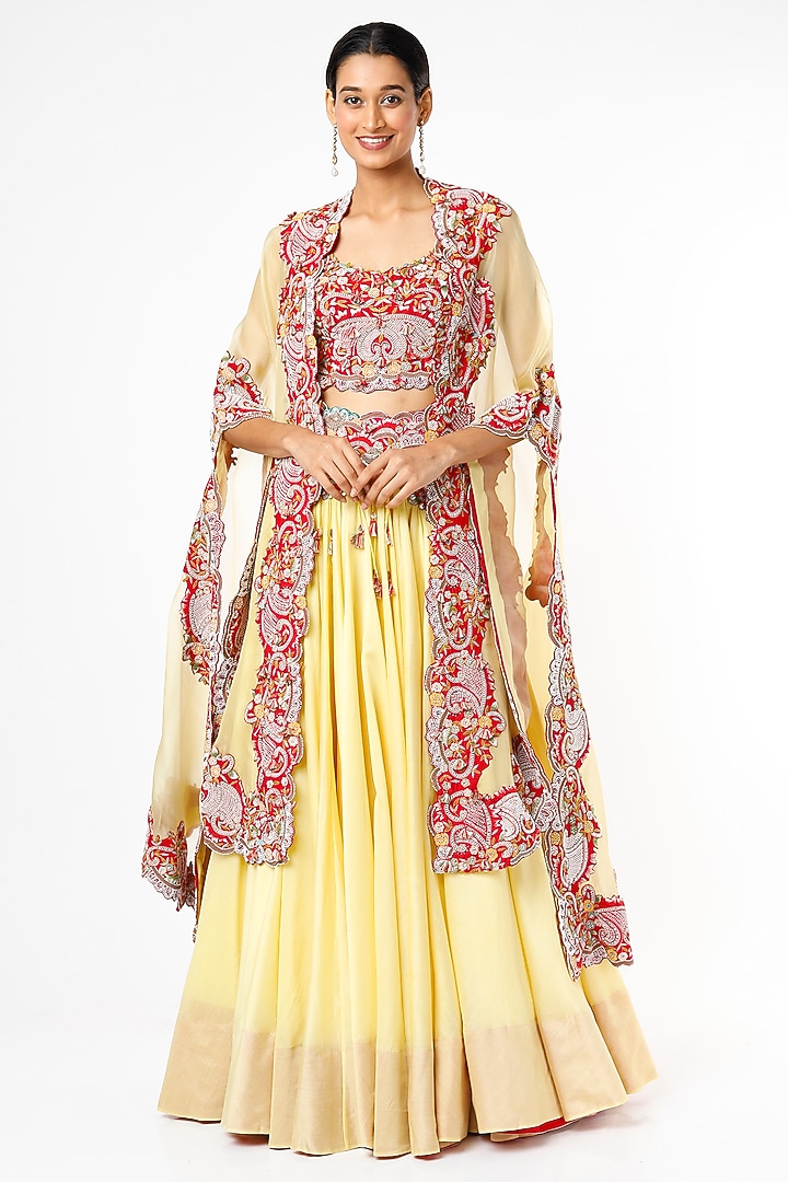 Yellow Organza Cape Set by Minaxi Dadoo at Pernia's Pop Up Shop