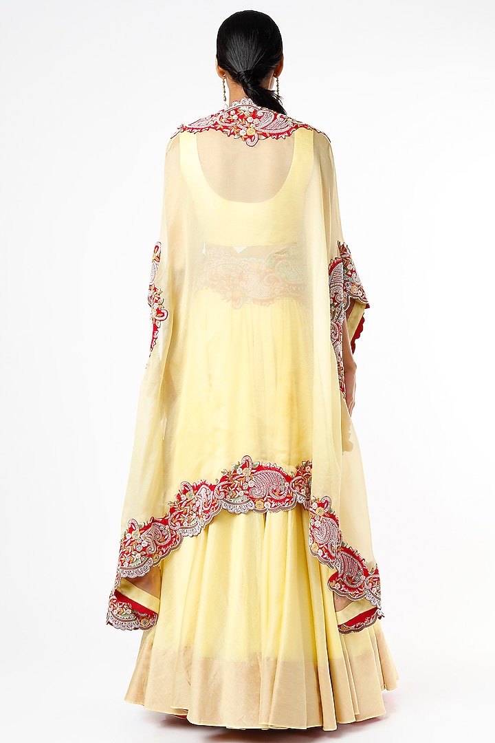 Yellow Organza Cape Set by Minaxi Dadoo at Pernia's Pop Up Shop