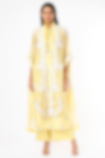 Yellow Floral Organza Cape Set by Minaxi Dadoo at Pernia's Pop Up Shop