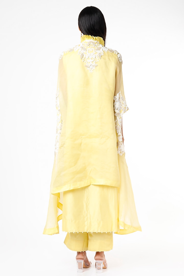 Yellow Floral Organza Cape Set by Minaxi Dadoo at Pernia's Pop Up Shop