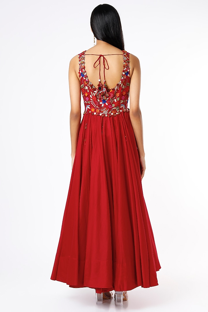 Red Embroidered Bridal Anarkali Set by Minaxi Dadoo at Pernia's Pop Up Shop