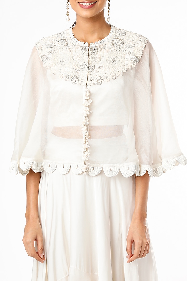 Ivory Organza Cape Set by Minaxi Dadoo at Pernia's Pop Up Shop