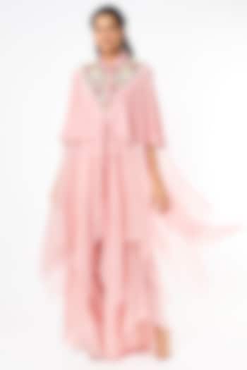 Blush Pink Chanderi Cape Set by Minaxi Dadoo at Pernia's Pop Up Shop
