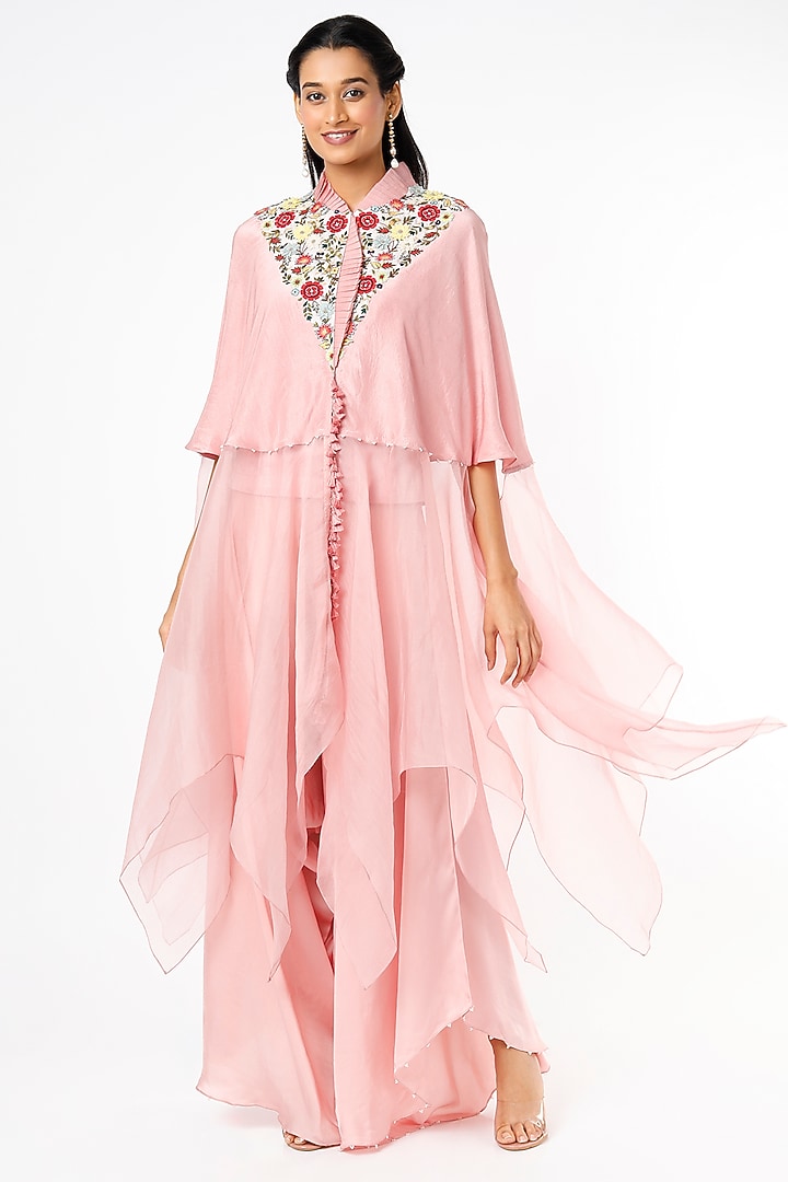 Blush Pink Chanderi Cape Set by Minaxi Dadoo at Pernia's Pop Up Shop