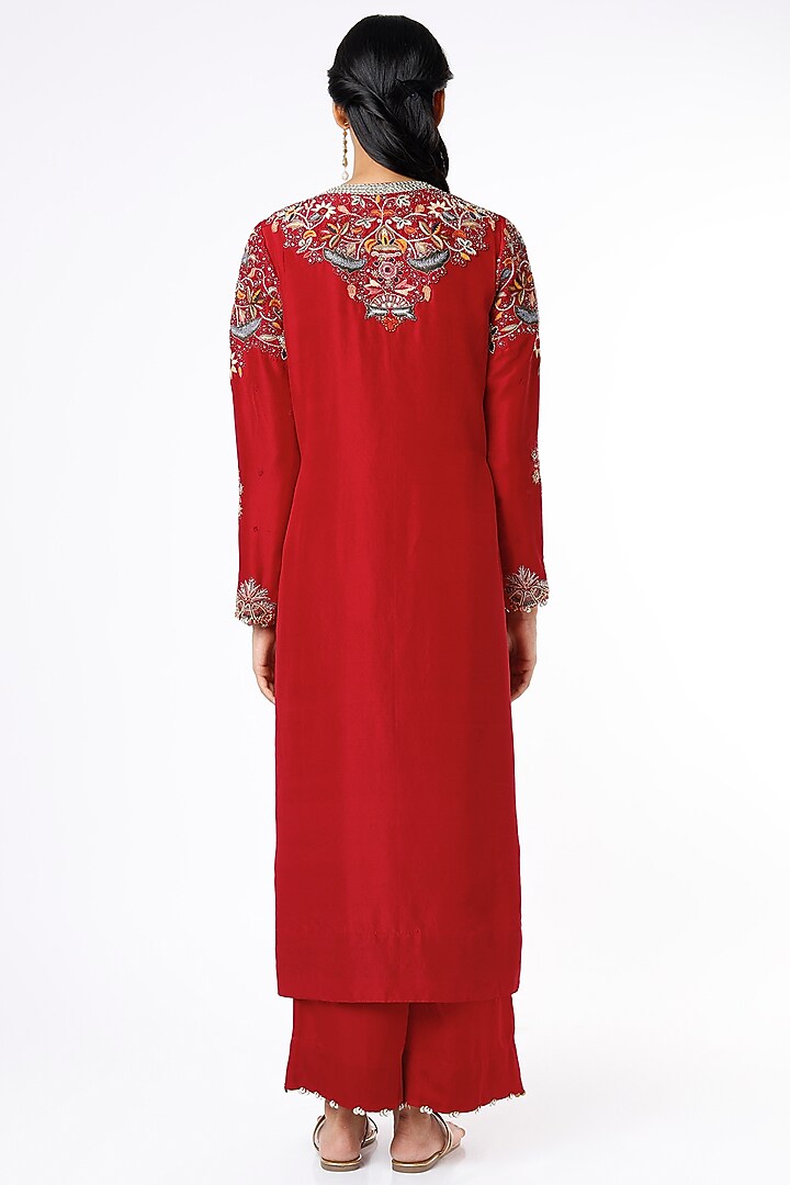 Red Embroidered Kurta Set by Minaxi Dadoo at Pernia's Pop Up Shop