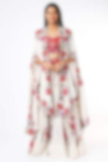 Ivory Embroidered Cape Set by Minaxi Dadoo