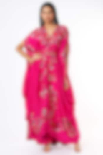 Rani Pink Embroidered Kaftan Set by Minaxi Dadoo at Pernia's Pop Up Shop