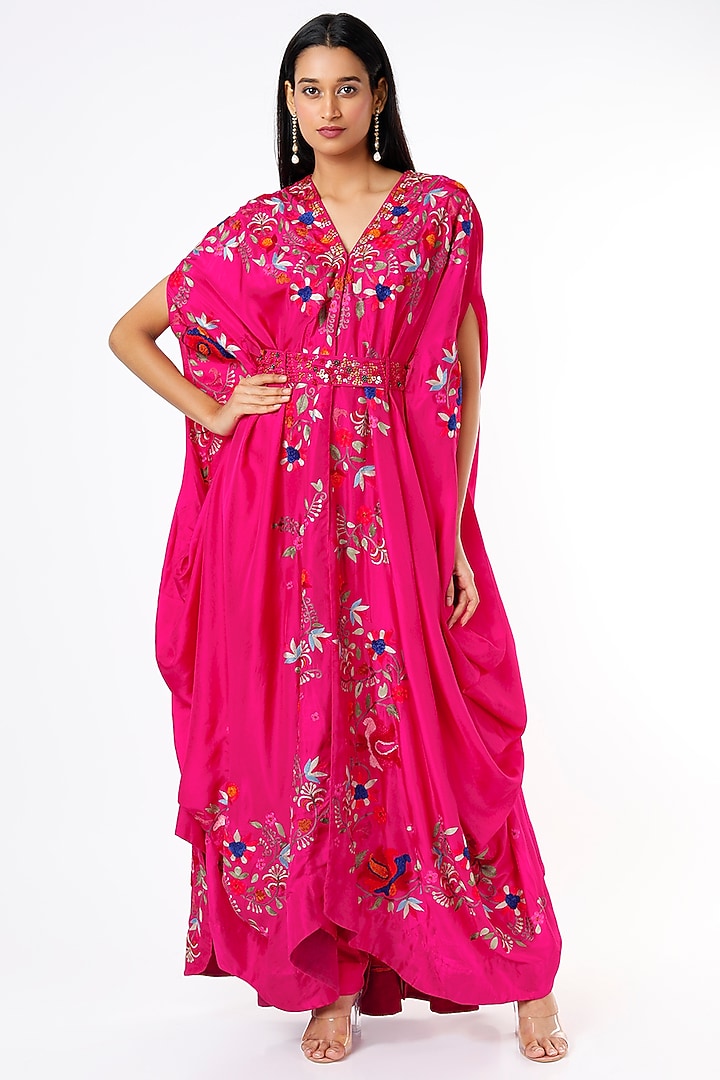 Rani Pink Embroidered Kaftan Set by Minaxi Dadoo at Pernia's Pop Up Shop
