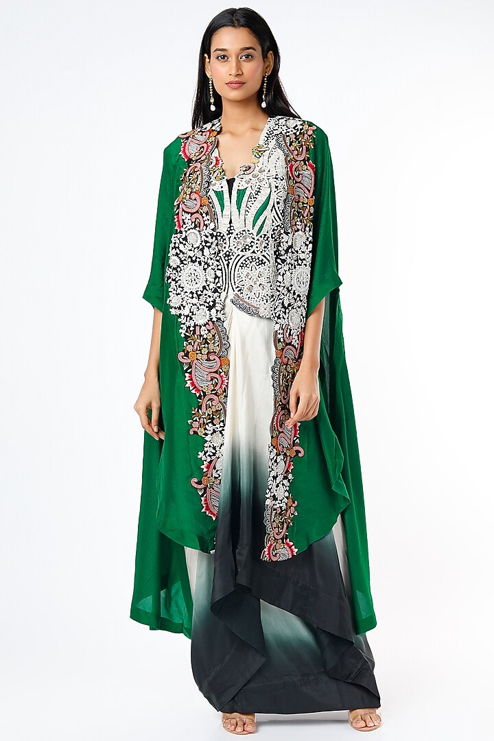 Green Embroidered Cape Set by Minaxi Dadoo at Pernia's Pop Up Shop