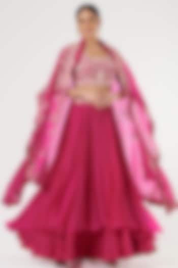 Rani Pink Silk Skirt Set by Minaxi Dadoo