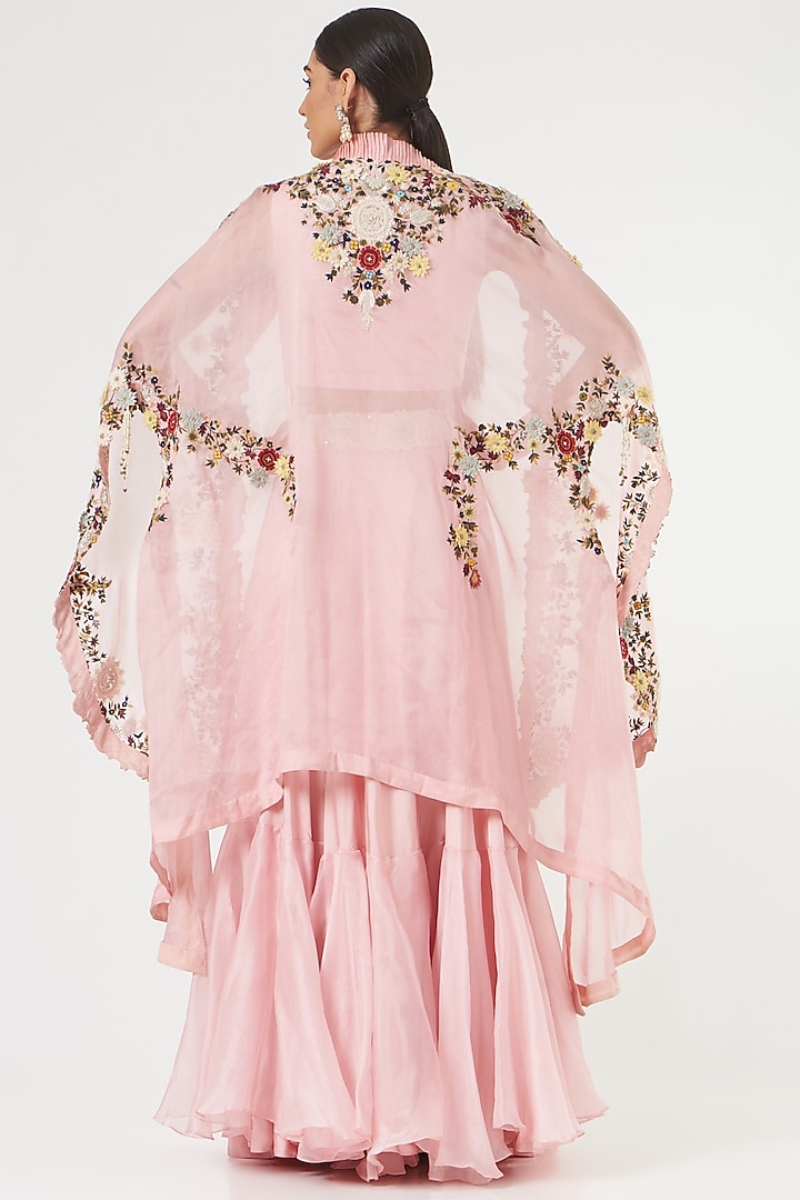 Pink Organza Tiered Skirt Set by Minaxi Dadoo at Pernia's Pop Up Shop