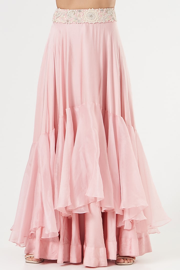 Pink Organza Tiered Skirt Set by Minaxi Dadoo at Pernia's Pop Up Shop