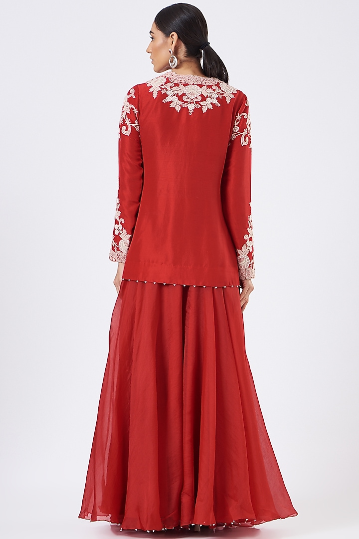 Red Dupion Bridal Sharara Set by Minaxi Dadoo at Pernia's Pop Up Shop