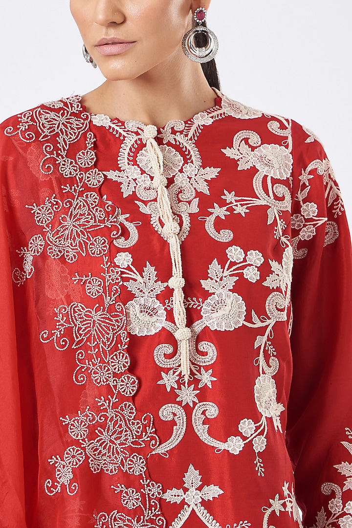 Red Dupion Bridal Sharara Set by Minaxi Dadoo at Pernia's Pop Up Shop