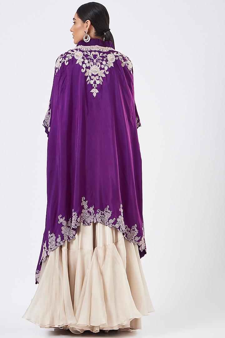 Purple Silk Cape Set by Minaxi Dadoo at Pernia's Pop Up Shop